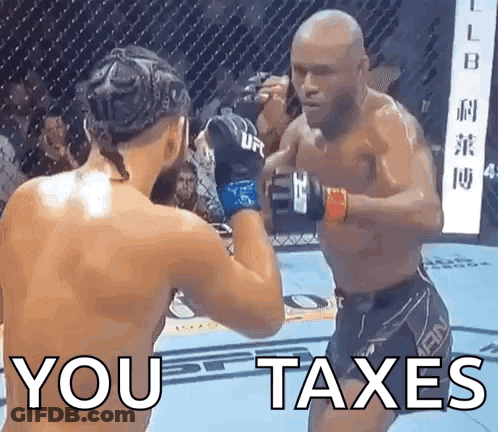 Two Men Fighting In Boxing Ring Saying You Taxes GIF