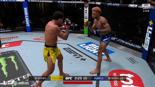 Two Men Fighting In Boxing Ring Sponsored By Bud Light And Monster Energy GIF