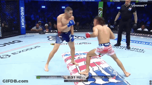 Two Men Fighting In Boxing Ring With Bud Light GIF