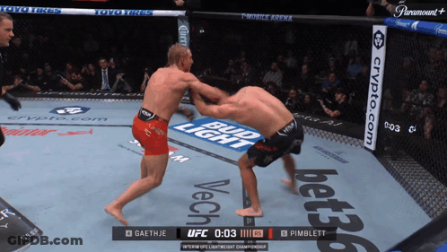 Two Men Fighting In Boxing Ring With Bud Light Ads GIF