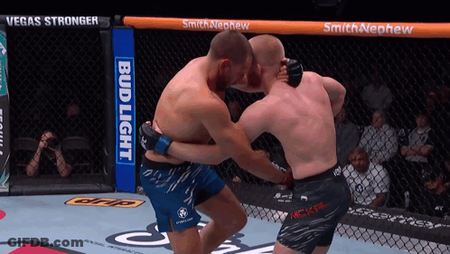Two Men Fighting In Boxing Ring With Bud Light Advertisement GIF