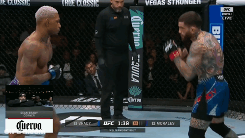 Two Men Fighting In Boxing Ring With Cuervo Banner GIF