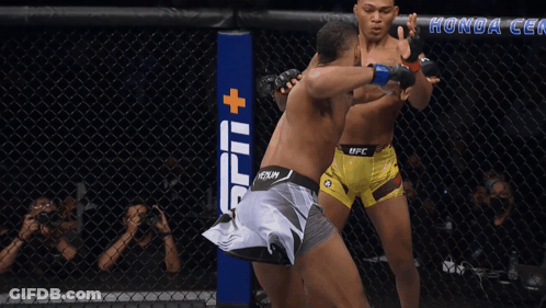 Two Men Fighting In Boxing Ring With Honda Ad GIF