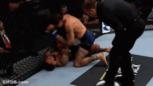 Two Men Fighting In Boxing Ring With Referee GIF
