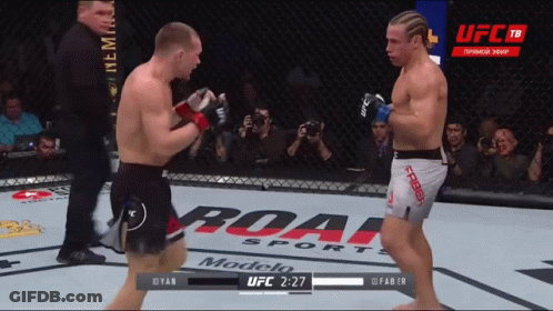 Two Men Fighting In Boxing Ring With UFC Logo GIF