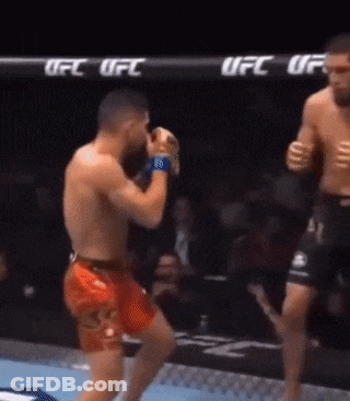 Two Men Fighting In Boxing Ring With UFC On Fence GIF
