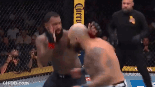 Two Men Fighting In Cage In Front Of Corona Sign GIF