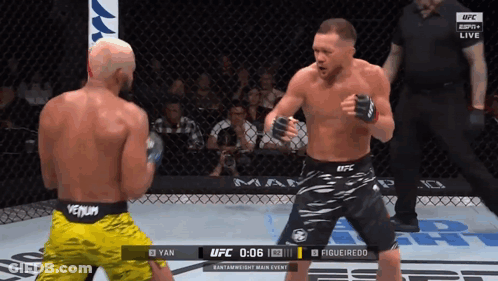 Two Men Fighting In Cage One Wearing Venum Shorts GIF