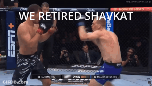 Two Men Fighting In Cage Saying We Retired Shavkat GIF
