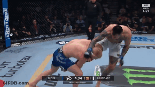 Two Men Fighting In Cage With Bud Light Banner GIF