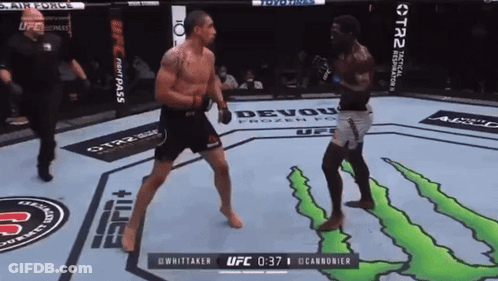 Two Men Fighting In Cage With Referee GIF