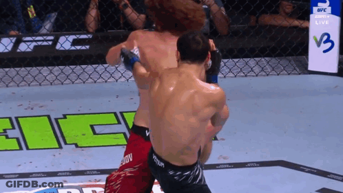 Two Men Fighting In Cage With Sign Saying V3 GIF
