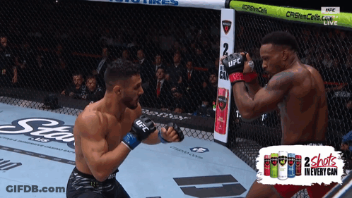 Two Men Fighting In Cage With UFC Gloves GIF