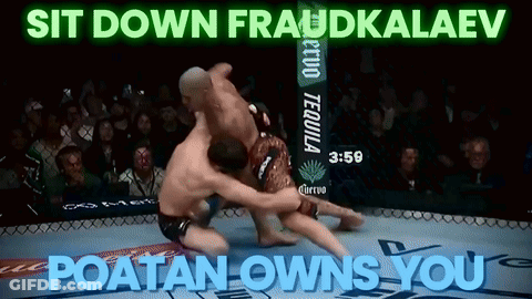 Two Men Fighting In Ring Sit Down Fraudkalaev Poatan Owns You GIF