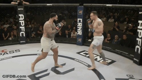 Two Men Fighting In Ring With Crnr Banner GIF