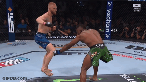 Two Men Fighting In Ring With VeChain Banner GIF