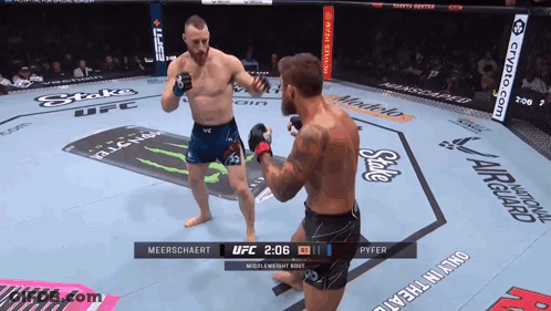 Two Men Fighting In UFC Ring One In Blue Shirt Saying Meerschaert GIF