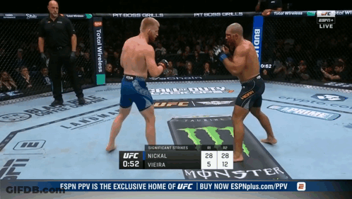 Two Men Fighting In UFC Ring With Monster Can GIF