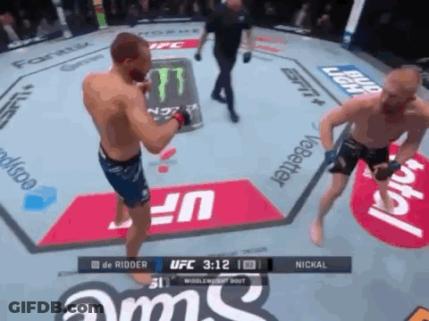 Two Men Fighting In UFC Ring With Monster Energy GIF