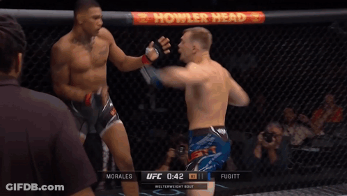 Two Men Fighting In UFC Ring With Toyo Tires Ad GIF