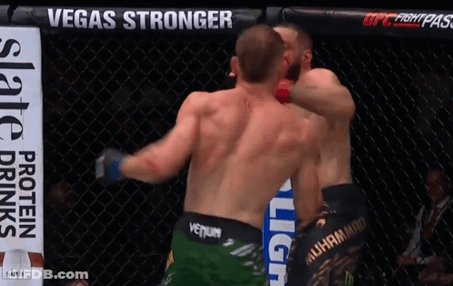 Two Men Fighting In Vegas Cage GIF