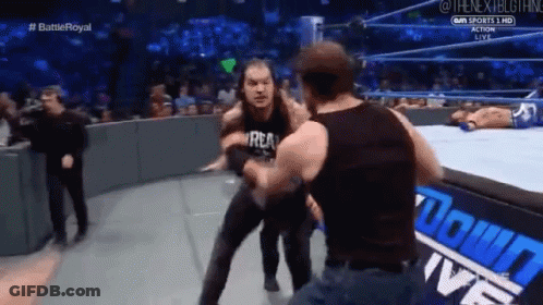 Two Men Fighting In Wrestling Ring With Crowd GIF