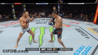 Two Men Fighting Monster In UFC Ring GIF