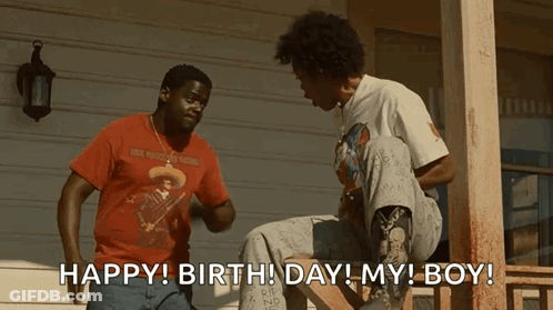 Two Men Fighting On Porch Says Happy Birthday My Boy GIF