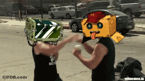 Two Men Fighting One Wearing McDonald's Hat GIF
