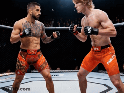 Two Men Fighting UFC Ring Finilette Shorts GIF