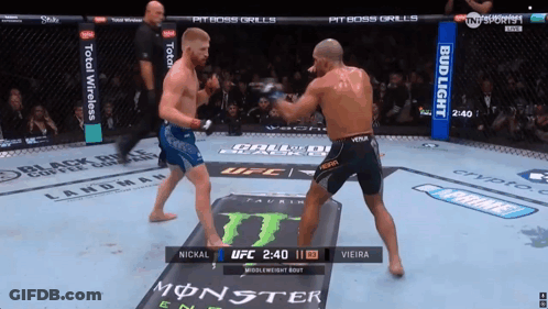 Two Men Fighting With Bud Light In Boxing Ring GIF