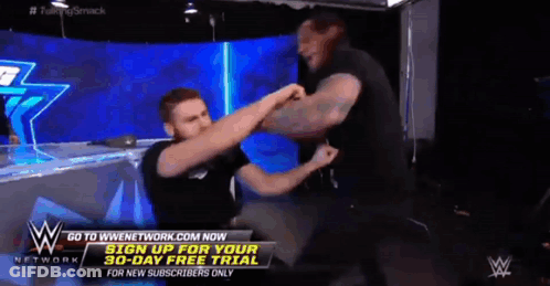 Two Men Fighting Wrestling Ring Go To WWENetwork.com GIF