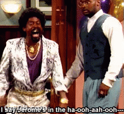 Two Men Holding Hands One Says Jerome's In The Ha-Ooh-Aah-Ooh GIF