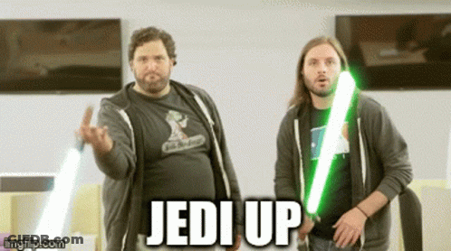 Two Men Holding Lightsabers GIF