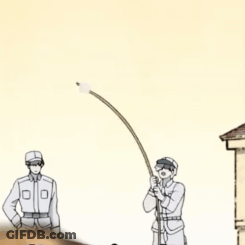 Two Men Holding Long Stick GIF