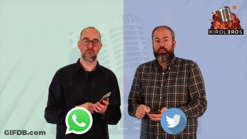 Two Men Holding Phones With Twitter Icon GIF