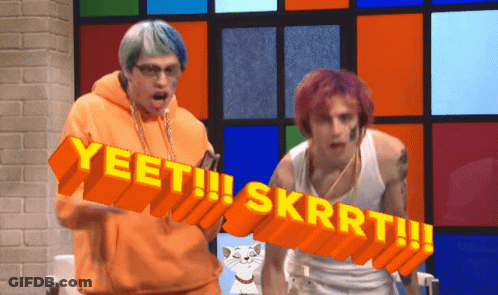 Two Men Holding Yeet Skrrt Sign GIF