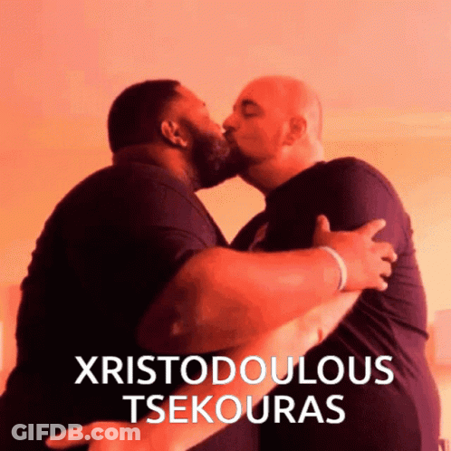 Two Men Hugging And Kissing Xristodoulous Tsekouras GIF
