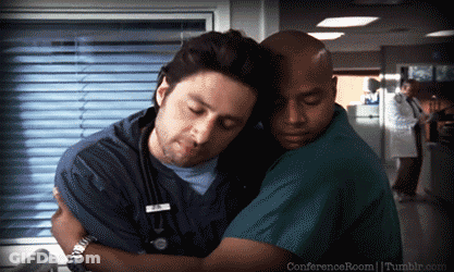 Two Men Hugging Each Other In A Room With The Words Conference Room Tumblr.com On The Bottom GIF