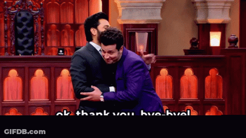 Two Men Hugging Saying Ok Thank You Bye Bye GIF