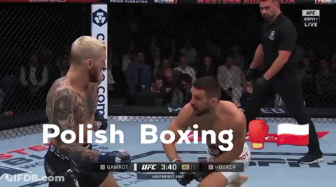 Two Men In A Boxing Ring With The Word Polish Boxing On The Bottom GIF