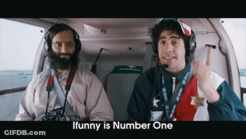 Two Men In Helicopter With IFunny Number One Sign GIF