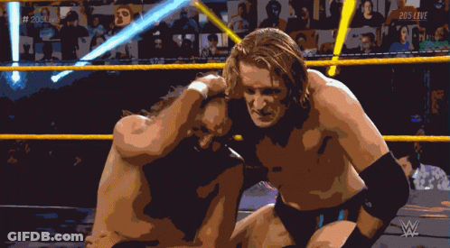 Two Men In A Wrestling Ring With 205 Live Written On The Bottom GIF