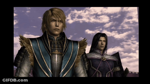Two Men In Armor Standing GIF