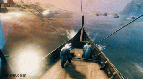 Two Men In Boat In Water GIF