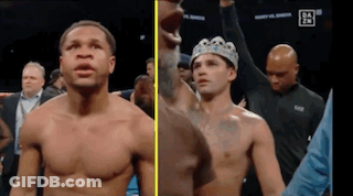 Two Men In Boxing Ring One Wearing Crown GIF