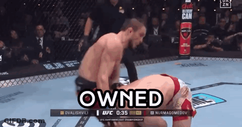 Two Men In Boxing Ring Saying Owned GIF