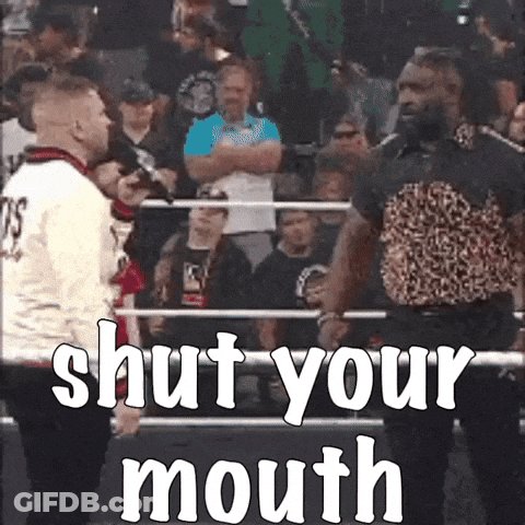 Two Men In Boxing Ring Saying Shut Your Mouth GIF