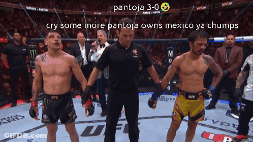 Two Men In Boxing Ring With Caption Pantoja 3-0 GIF