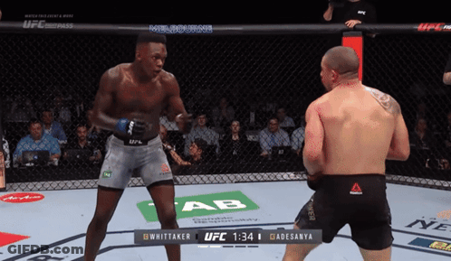 Two Men In Boxing Ring With UFC Logo GIF
